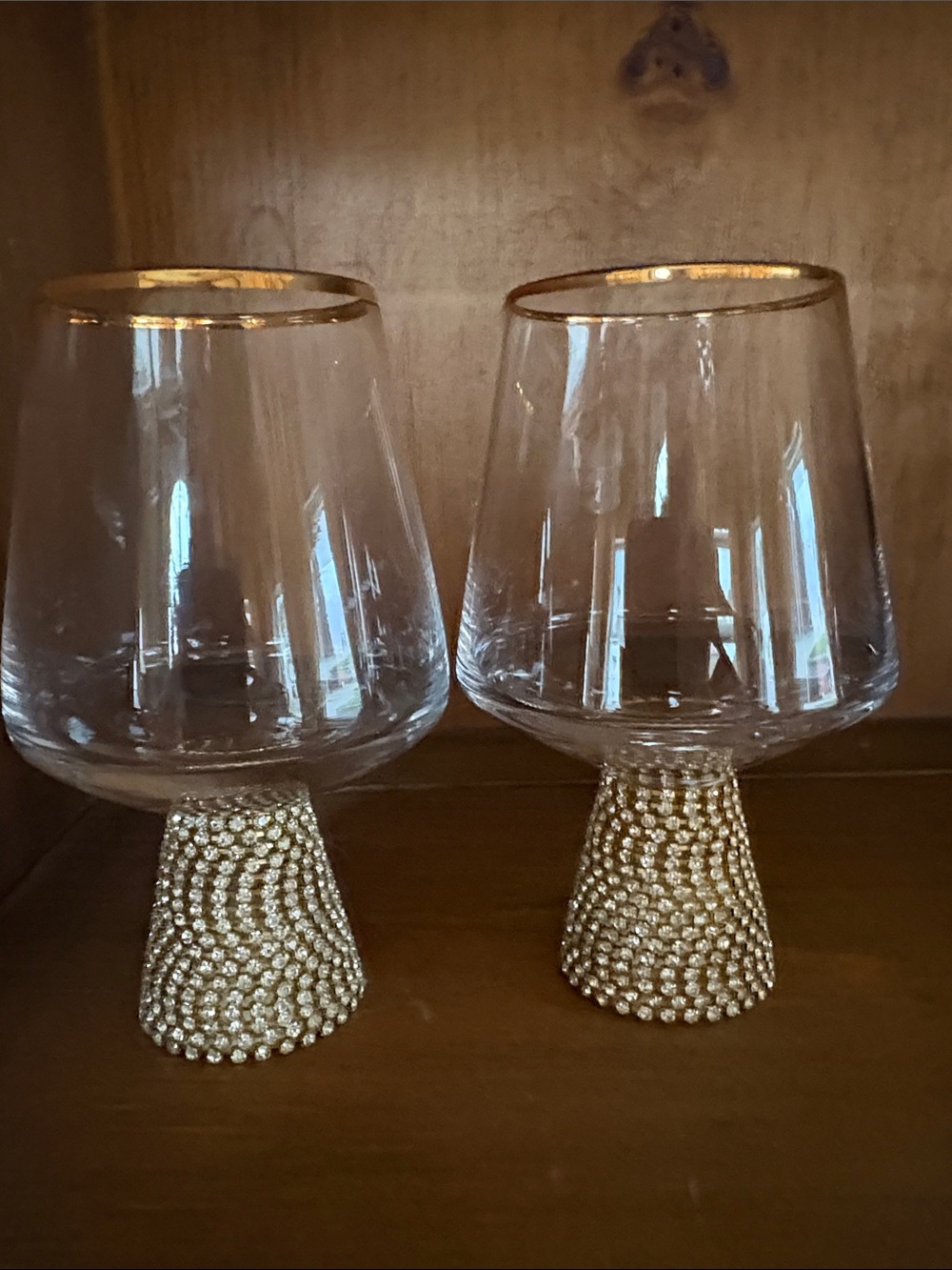 Christian Siriano Rhinestone Studded Gold Rimmed Cordial Shot Glasses 4 1/4”